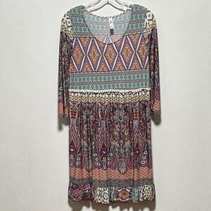 Hang Ups Bohemian Multicolor paisley aztec Patterned elbow length sleeves Dress